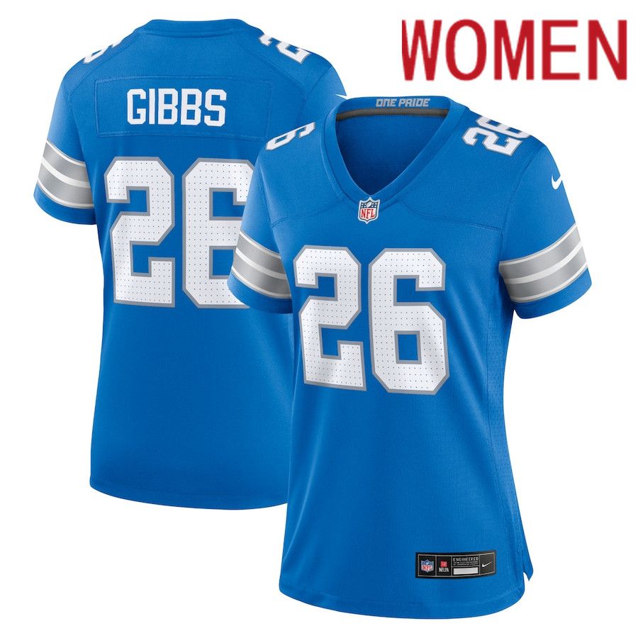 Women Detroit Lions 26 Jahmyr Gibbs Nike Blue Game NFL Jersey